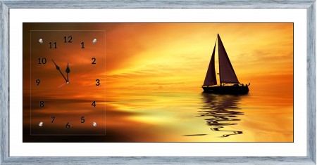 Часы-картина с паспарту в серебрянном багете 50х100 CDS(95)